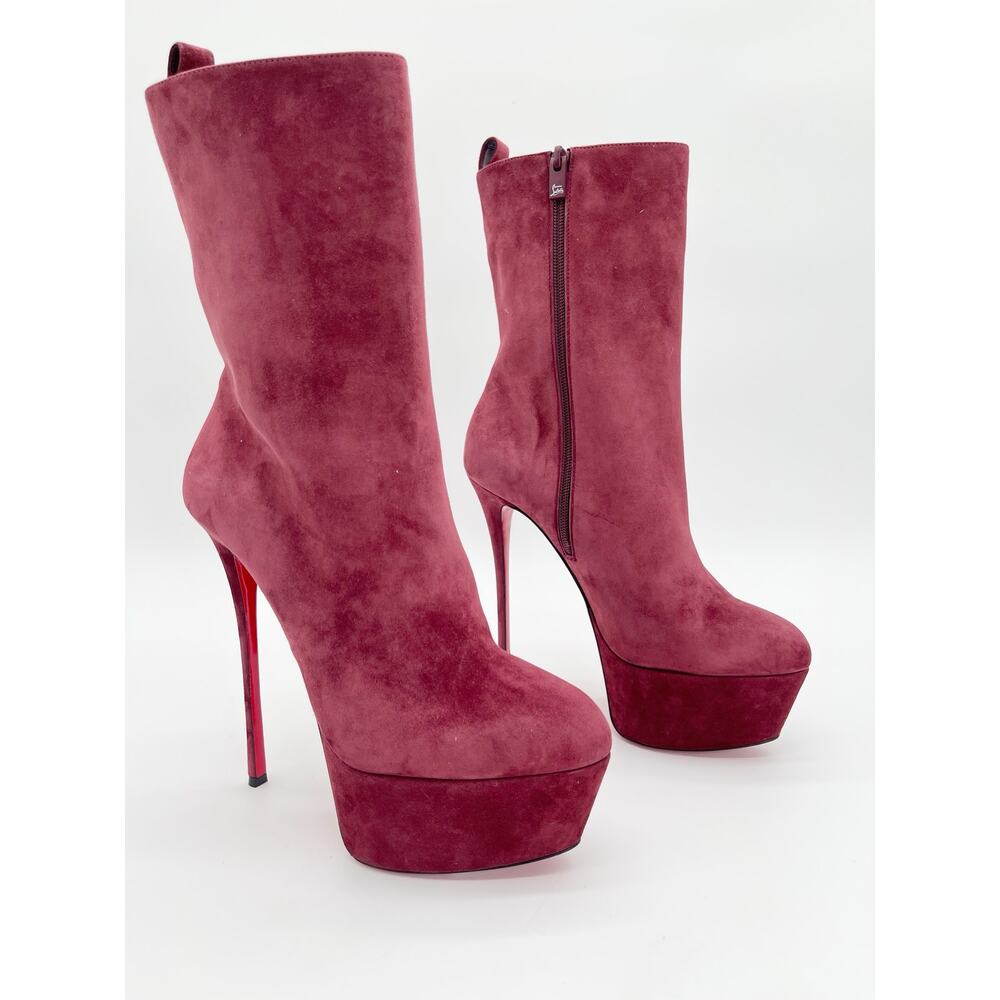 Christian Louboutin Burgundy Suede Dolly Booty Alta Platform Ankle Boots EU 41